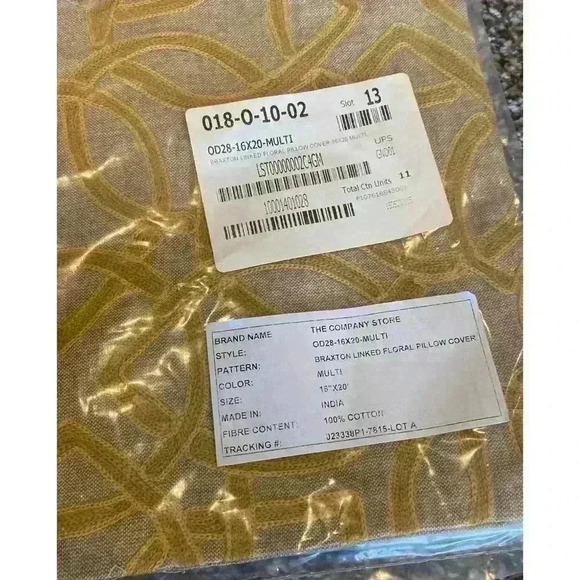 The Company Store Braxton Linked Floral Pillow Covers 16”x20” Yellow Tan - Picture 2 of 3